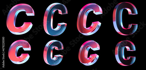 letter C with colorful gradient and glass material. 3d rendering illustration for graphic design, presentation or background