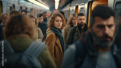 Anonymous Echoes The Metropolitan Journey of a Woman Blending Seamlessly into the Blurred Crowd in the Subway's Urban Tapestry © NIMBUS BREW