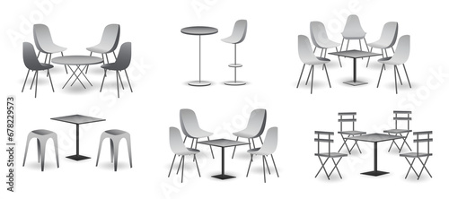 set of realistic trade exhibition chair and table or white blank exhibition kiosk or stand booth corporate commercial. 3D Render