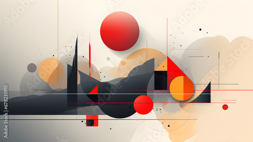 Geometric shapes red, yellow and black colour abstract background, Generative AI
