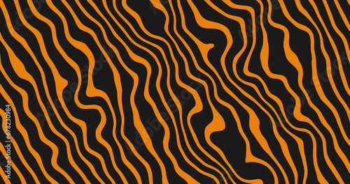 Seamless looped abstract Wavy lines animation background. Orange color wavy lines moving diagonally over black background.Flat animated motion graphics background.