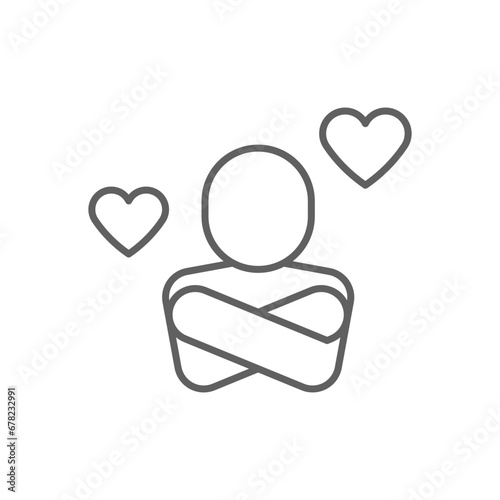 Your self care icon. Simple outline style. Love myself, hug, compassion, embrace my body, good and health life concept. Thin line symbol. Vector illustration isolated. Editable stroke.