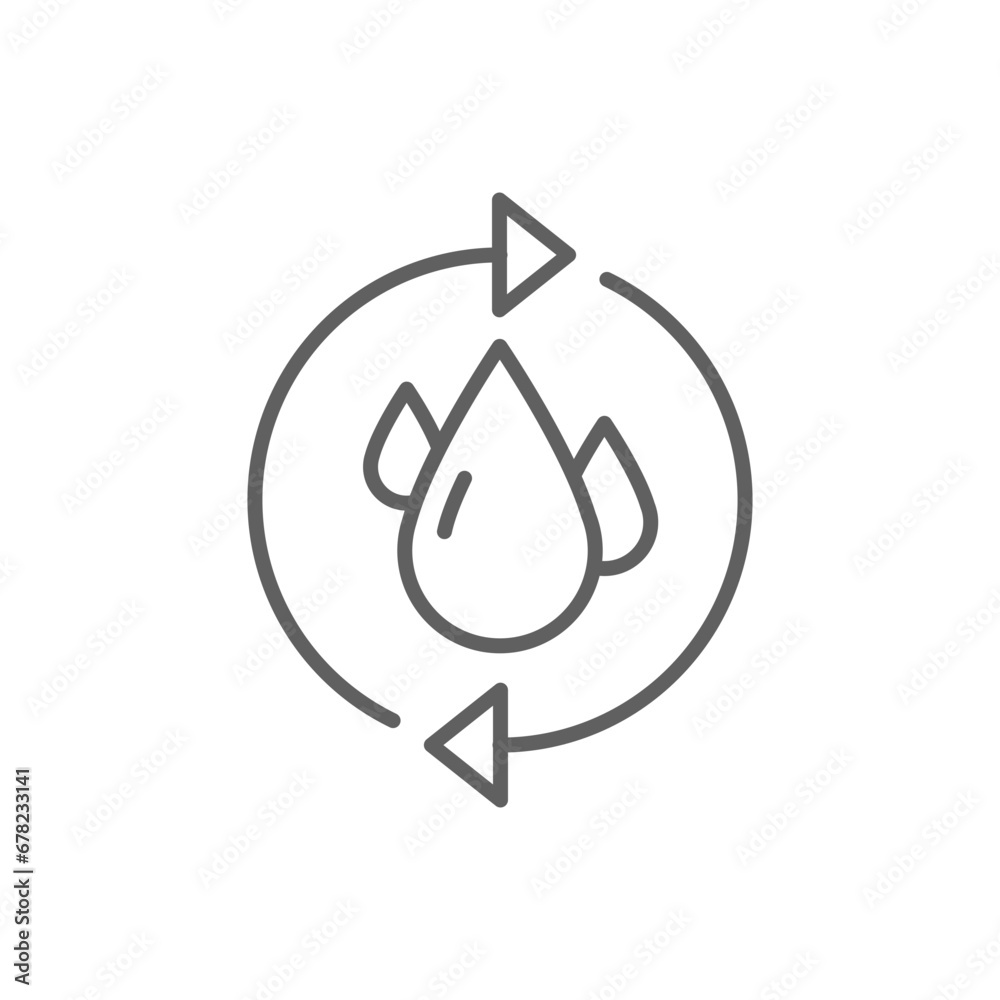 Recycle water icon. Simple outline style. Water drop with circle arrow, droplet, reduce, reuse, bio safe, energy efficient concept. Thin line symbol. Vector illustration isolated. Editable stroke. Recycle water icon. Simple outline style. Water drop with circle arrow, droplet, reduce, reuse, bio safe, energy efficient concept. Thin line symbol. Vector illustration isolated. Editable stroke.