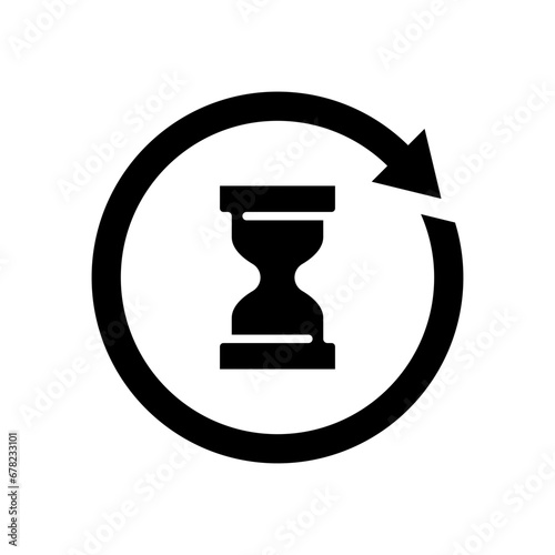 Anti aging hourglass icon. Simple solid style. Waiting slow time, anti old, clock, sandglass with round arrow, timer concept. Black silhouette, glyph symbol. Vector illustration isolated.
