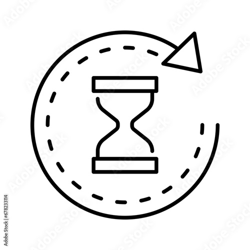 Anti aging hourglass icon. Simple outline style. Waiting slow time, anti old, clock, sandglass with round arrow, timer concept. Thin line symbol. Vector illustration isolated.