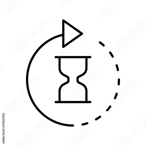 Anti aging hourglass icon. Simple outline style. Waiting slow time, anti old, clock, sandglass with round arrow, timer concept. Thin line symbol. Vector illustration isolated.