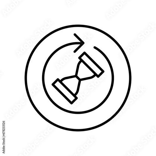 Anti aging hourglass icon. Simple outline style. Waiting slow time, anti old, clock, sandglass with round arrow, timer concept. Thin line symbol. Vector illustration isolated.