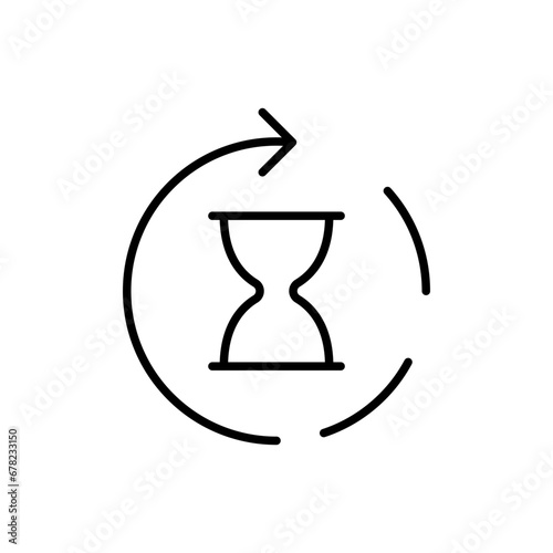 Anti aging hourglass icon. Simple outline style. Waiting slow time, anti old, clock, sandglass with round arrow, timer concept. Thin line symbol. Vector illustration isolated.