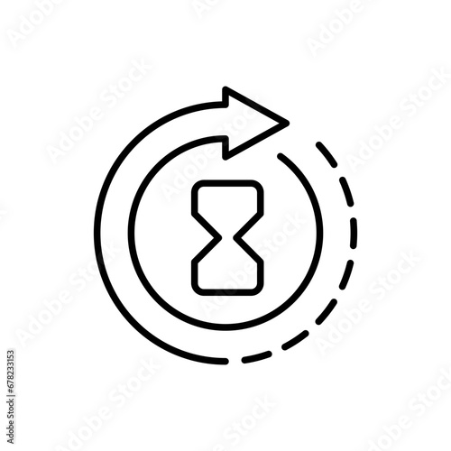Anti aging hourglass icon. Simple outline style. Waiting slow time, anti old, clock, sandglass with round arrow, timer concept. Thin line symbol. Vector illustration isolated.