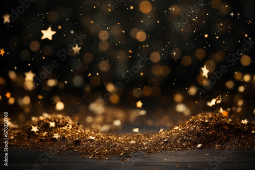 An abstract background glistens with glowing gold stars and particles, suggesting the arrival of the year 2024 and the Christmas season.  Generative Ai.