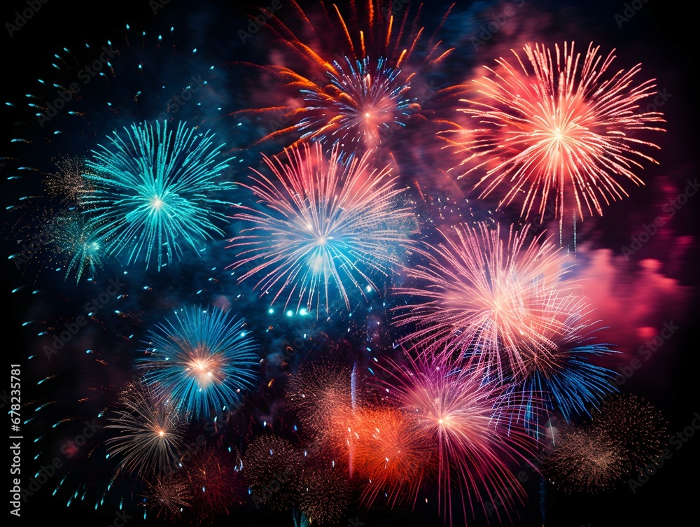 Fototapeta premium Fireworks on a black background, celebrate.