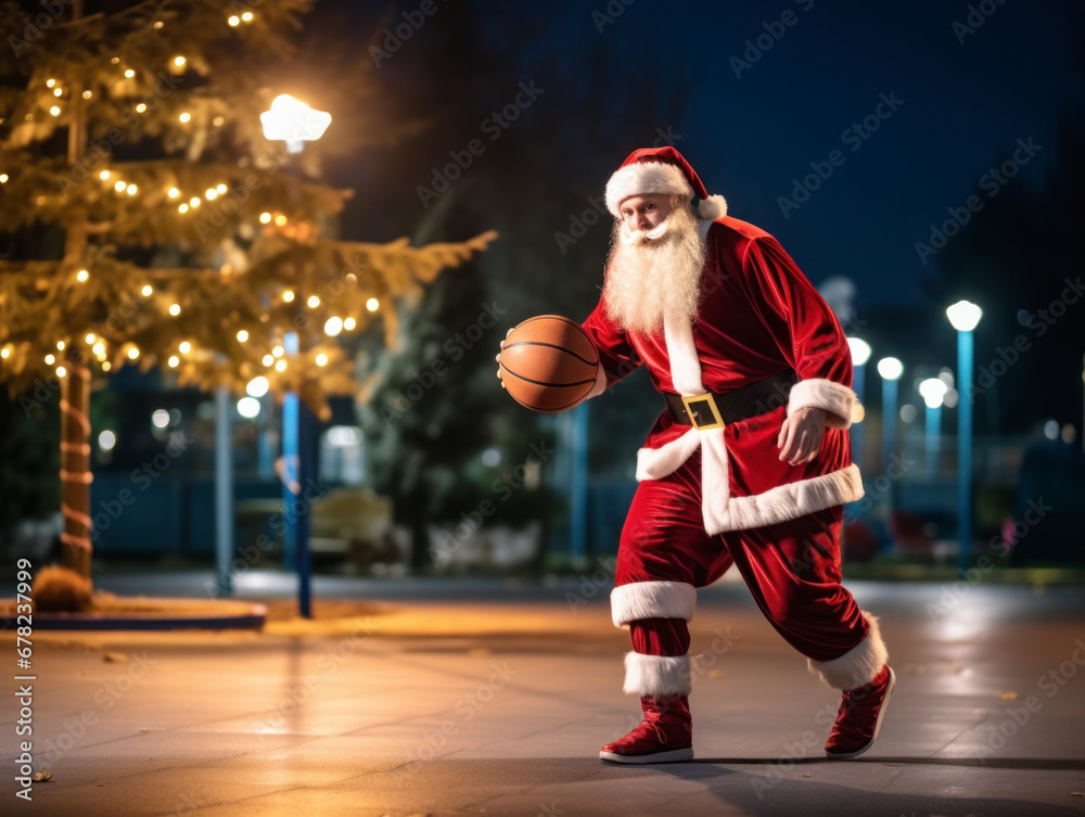 Santa plays basketball