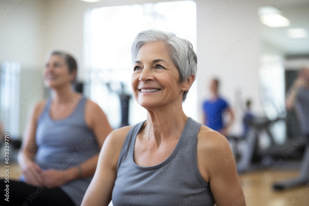energetic mature woman doing physical rehabilitation exercises in a rehabilitation center energetic mature woman doing physical rehabilitation exercises in a rehabilitation center