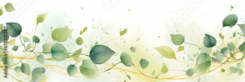 Watercolor abstract background with green leaves  copy space  design header  banner  web  wallpaper  seasonal spring summer backdrop. Generative AI