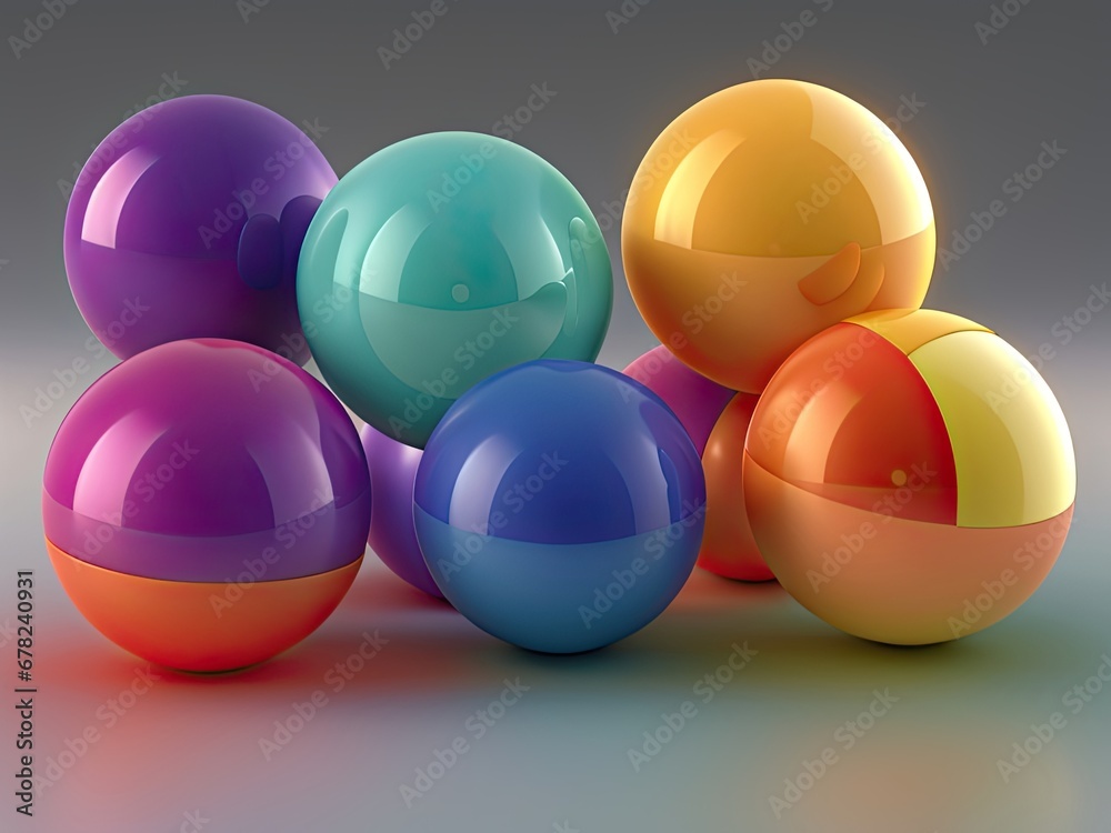 A 3D render of a set of colorful spheres