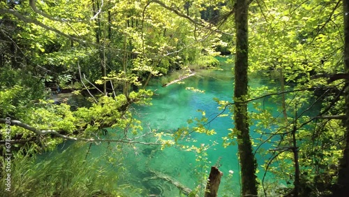 reflecting Milino Jezero lake of Plitvice Lakes National Park in Croatia in the Lika region. UNESCO World Heritage of Croatia, named Plitvicka Jezera. photo