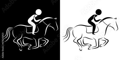 Pictogrammes représentant un cavalier sur son cheval au galop, dans la discipline du concours complet, une des compétitions sportives en équitation.