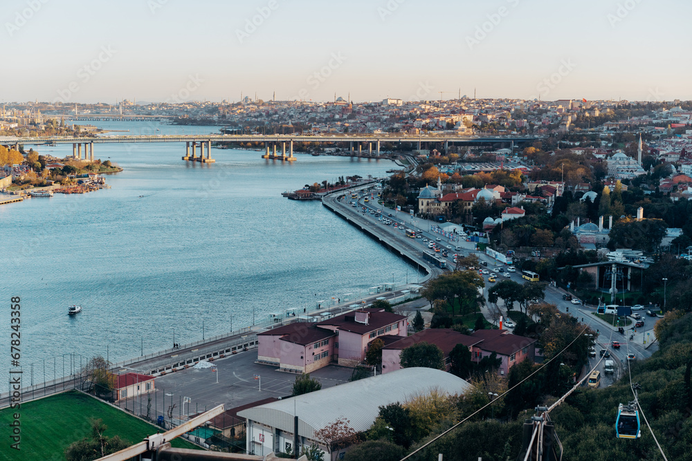 View on Istanbul City and Golden Horn bay from Pier Loti viewpoint