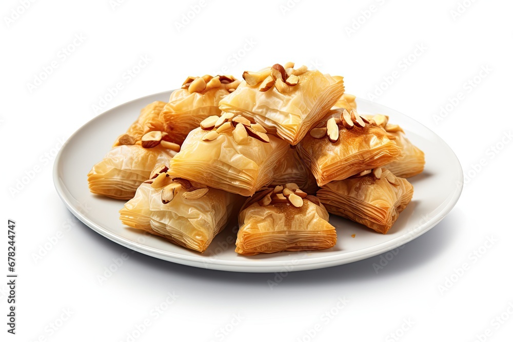 Baklava Isolated, Small Ramadan Dessert, Eastern Sweet Filo Pastries, Turkish Honey Baklawa, Oriental Desert Baklava Isolated, Small Ramadan Dessert, Eastern Sweet Filo Pastries, Turkish Honey Baklawa, Oriental Desert
