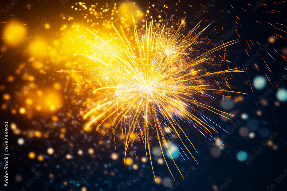Obraz premium Firework show midnight new year night young people watching amazing show Generative AI picture