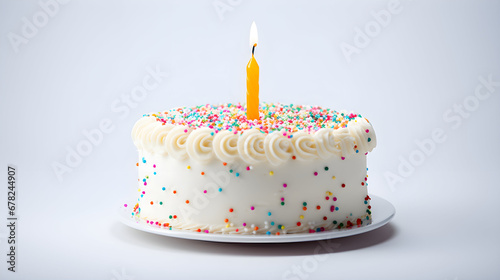 Birthday Drip Cake lots of pink candles with vanilla ganache and colorful sprinkles on a light background banner. Copy space. Celebration concept. Trendy Drip Cake. Selective focus.