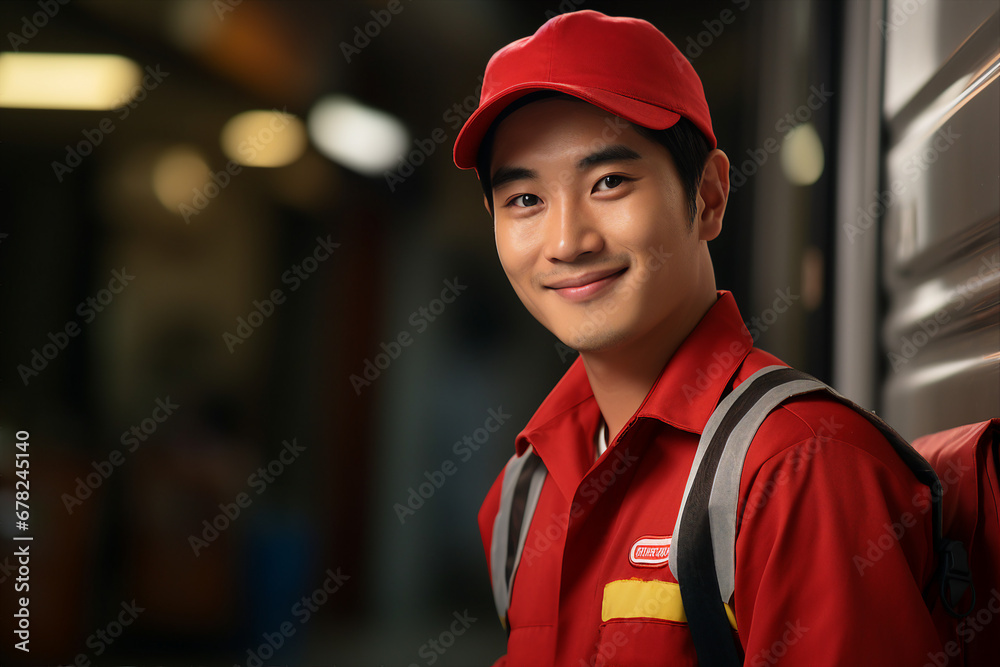 Generative AI picture portrait of mail person mailman mailwoman in corporate uniform Generative AI picture portrait of mail person mailman mailwoman in corporate uniform