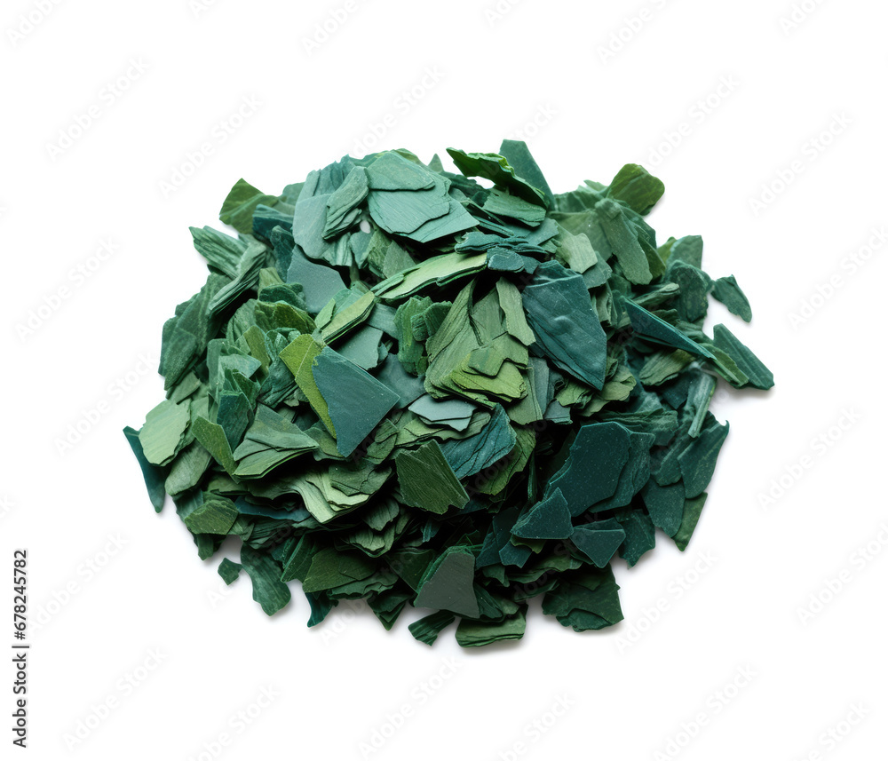 Spirulina Flakes Isolated, Arthrospira Algae Nutrient for Aquarium