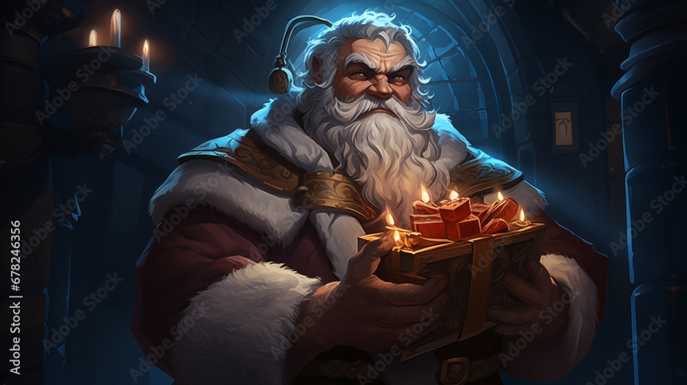 a santa man with a few presents. Fantasy concept , Illustration painting.
