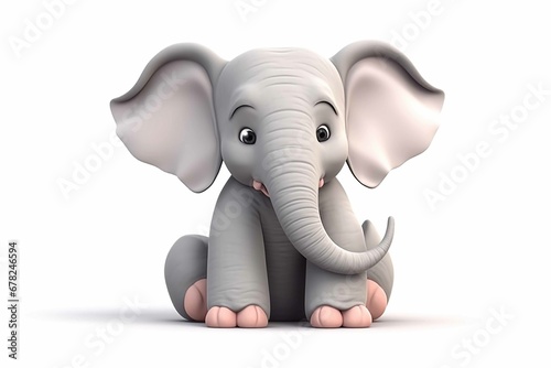 Cartoon elephant in sitting pose on a white background. Isolated cute mammal illustration
