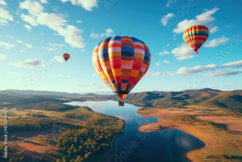 A hot air balloon festival with vibrant balloons taking flight on Australia Day. Concept of aerial displays and excitement. Generative Ai.