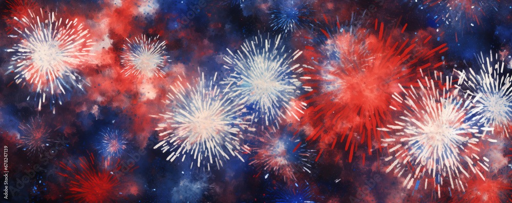 fireworks red blue and white. ai generative
