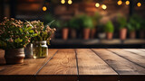 Wood table top on bokeh light background . Place for display or montage your products. High quality photo.v
