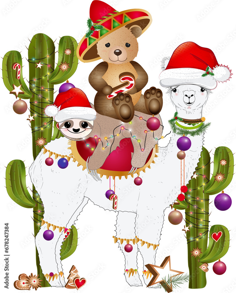 Weihnachten in Mexiko Alpaka,Faultier und Bär Weihnachten in Mexiko Alpaka,Faultier und Bär