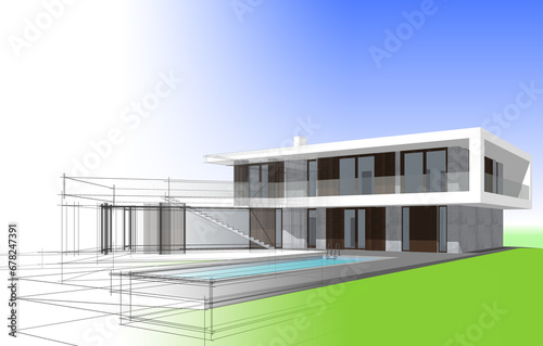house architectural sketch 3d illustration © Yurii Andreichyn