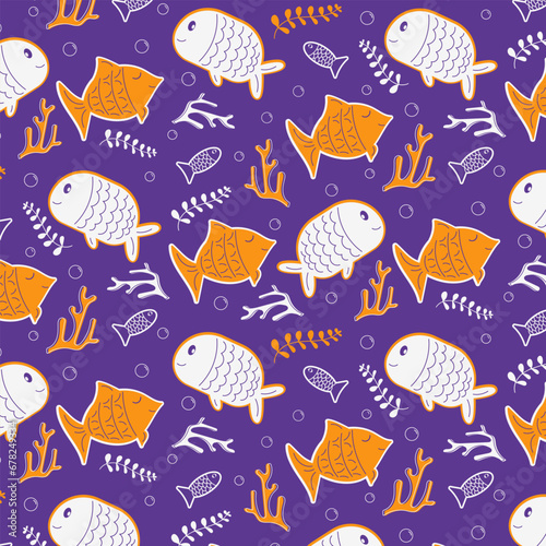 Marine pattern with fish and algae