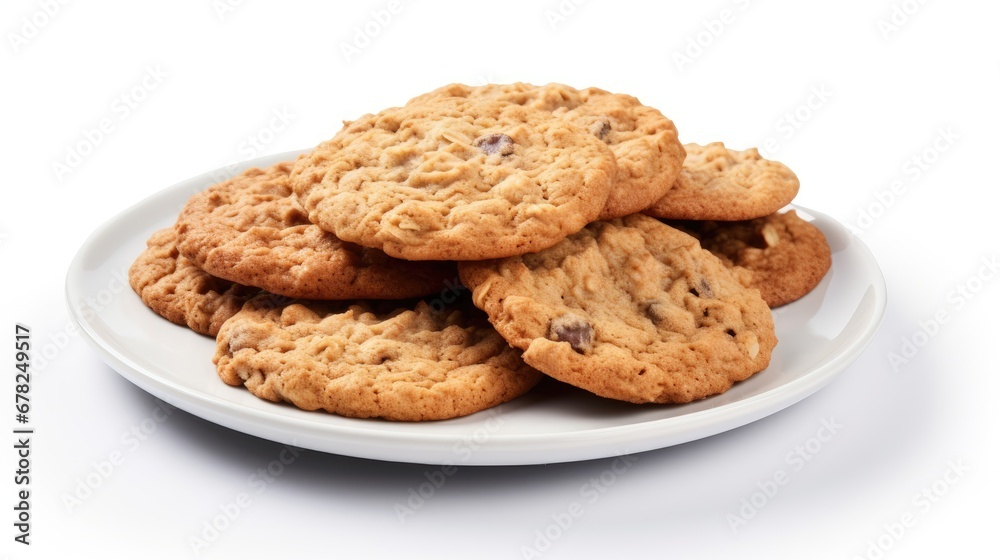 Oatmeal cookies on plate isolated in white background Oatmeal cookies on plate isolated in white background