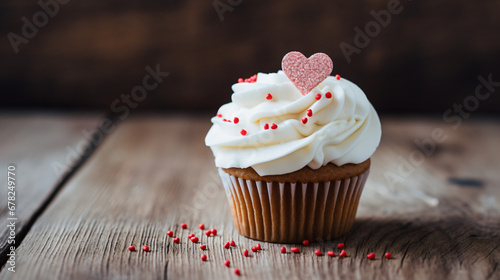 A cupcake with white frosting