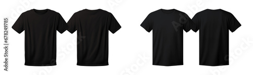 realistic set of male black t-shirts mockup front and back view isolated on a transparent background, cut out