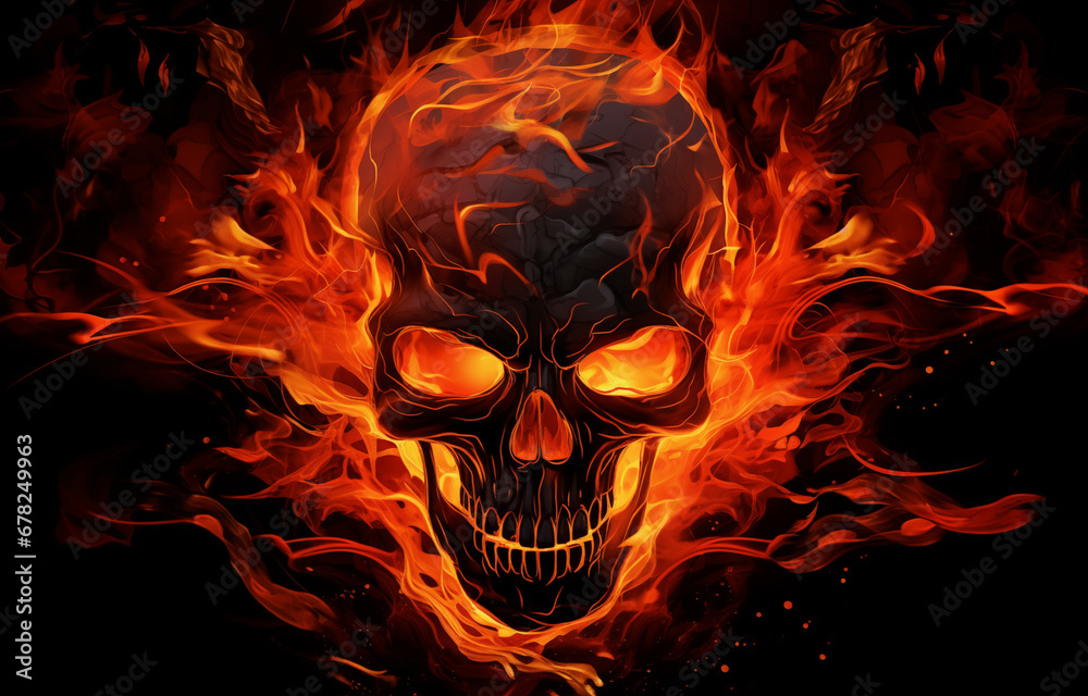 Burning Skull on Dark Background