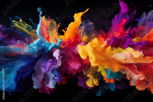 Colorful Paint Splashes on Black Background