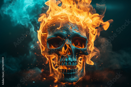 Burning Skull on Dark Background