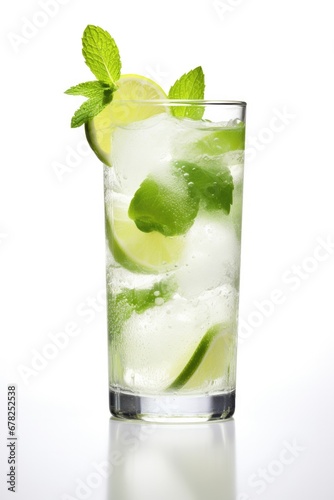 Mojito or virgin mojito long rum drink with fresh mint, lime juice, cane sugar and soda.Generative ai