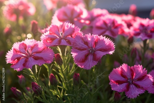 Dianthus chinensis, Pink carnation flower in the garden. Springtime Concept. Valentine's Day Concept with a Copy Space. Mother's Day. photo