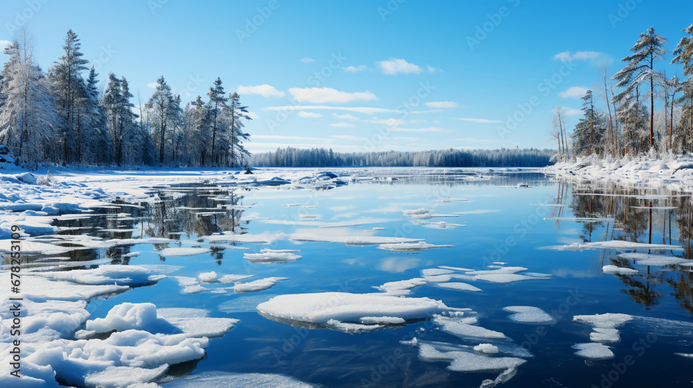 Photo of winter cozy landscape. AI generative