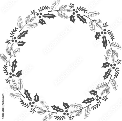 Winter wreath with red berries and pine twigs