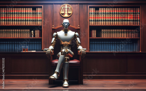 AI robot judge decides cases modern judicial system Judge with automation from Android photo