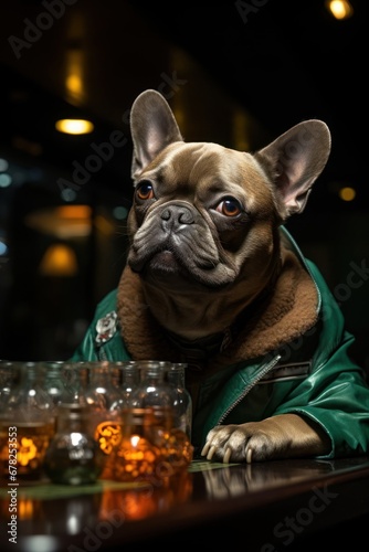 Sophisticated Pup Enjoying a Whiskey Tasting at the Table Generative AI © Johnathan