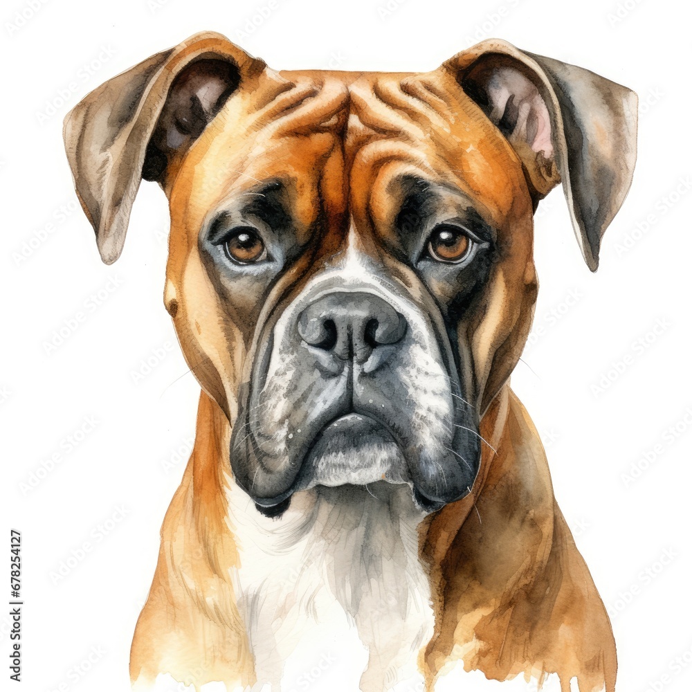 Soulful Boxer Dog Watercolor Portrait