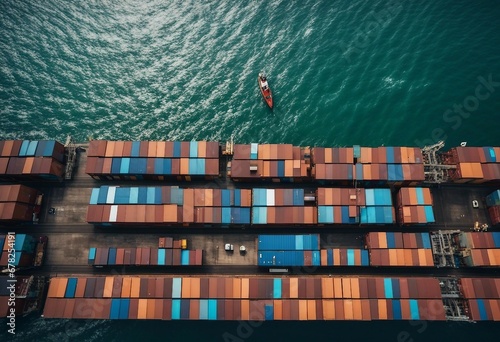 Aerial View Of Container Cargo Ship In Sea