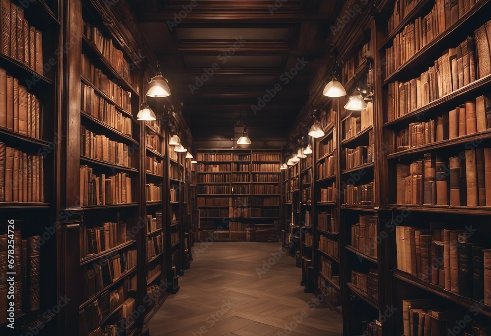 Old library or bookshop with many books on shelves